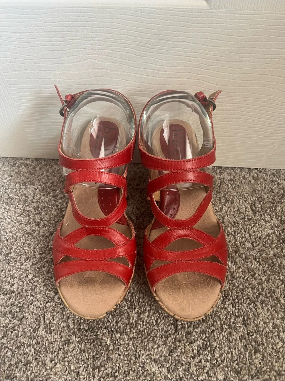 b.o.c. Red Strappy Cork Wedge Sandals